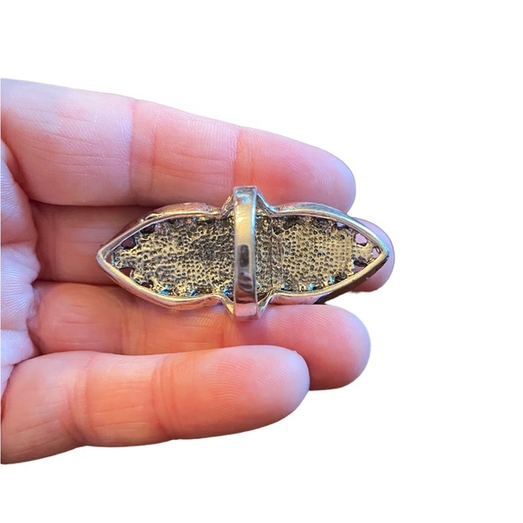 Boho Oversized Silver and Turquoise Ring - Picture 4 of 7